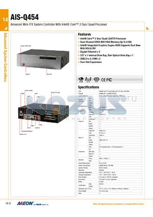 AIS-Q454 datasheet - Advanced Mini-ITX System Controller With Intel Core 2 Duo/ Quad Processor