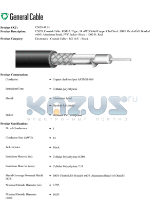 C5039.41.01 datasheet - C5039, Coaxial Cable, RG11/U Type, 14 AWG Solid Copper Clad Steel