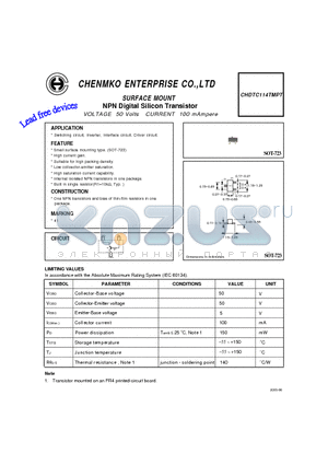 CHDTC114TMPT datasheet - NPN Digital Silicon Transistor