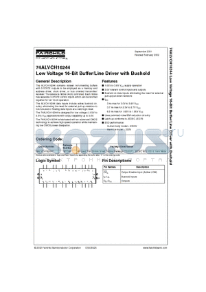 74ALVCH16244T datasheet - Low Voltage 16-Bit Buffer/Line Driver with Bushold