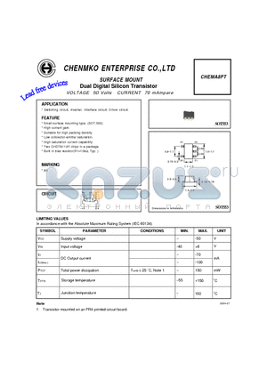 CHEMA8PT datasheet - Dual Digital Silicon Transistor