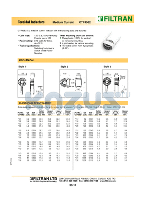 CTP4562-03 datasheet - Toroidal Inductors Medium Current