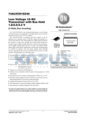 74ALVCH16245DTR datasheet - Low-Voltage 16-Bit Transceiver with Bus Hold 1.8/2.5/3.3 V(3-State, Non-Inverting)