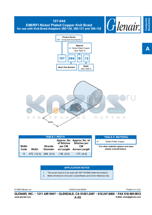 107-044 datasheet - EMI/RFI Nickel Plated Copper Knit Braid