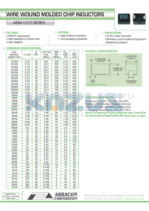 AISM-1210 datasheet - WIRE WOUND MOLDED CHIP INDUCTORS