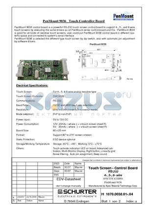 1070.0038.01 datasheet - Touch Screen - Control Board