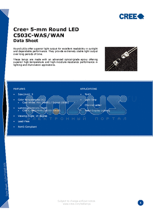 C503C-WAS datasheet - Cree^ 5-mm Round LED