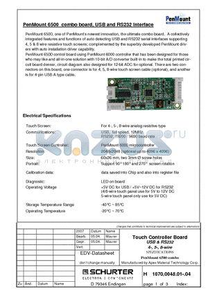 1070.0048.04 datasheet - Touch Controller Board USB & RS232