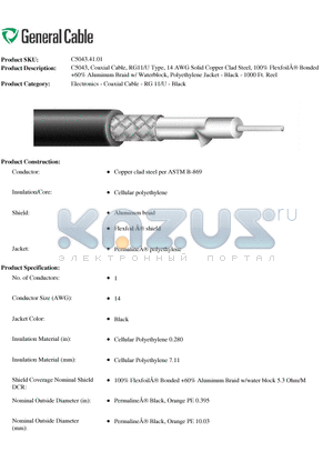 C5043.41.01 datasheet - C5043, Coaxial Cable, RG11/U Type, 14 AWG Solid Copper Clad Steel