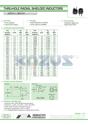 AISR-01 datasheet - THRU-HOLE RADIAL SHIELDED INDUCTORS