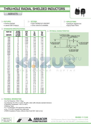 AISR-875 datasheet - THRU-HOLE RADIAL SHIELDED INDUCTORS
