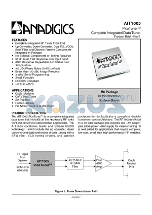 AIT1005 datasheet - PicoTuner Complete Integrated Data Tuner