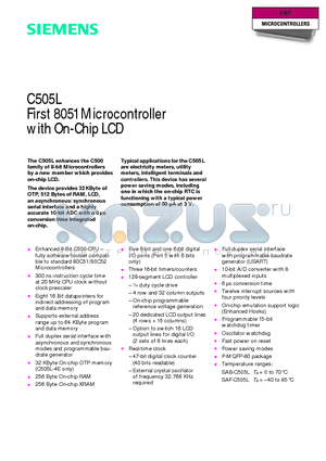 C505L datasheet - First 8051Microcontroller with On-Chip LCD