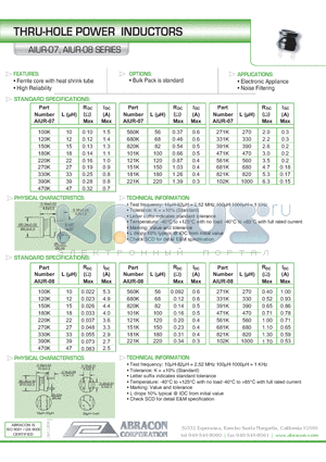 AIUR-08 datasheet - THRU-HOLE POWER INDUCTORS