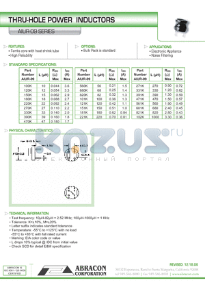 AIUR-09 datasheet - THRU-HOLE POWER INDUCTORS