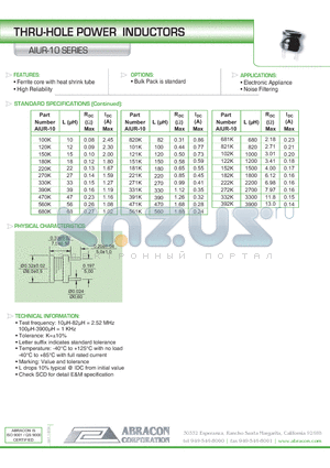 AIUR-10 datasheet - THRU-HOLE POWER INDUCTORS