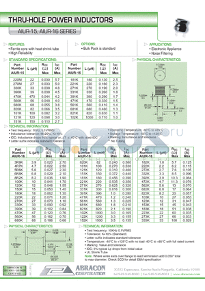 AIUR-15 datasheet - THRU-HOLE POWER INDUCTORS