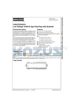 74ALVCH16374T datasheet - Low Voltage 16-Bit D-Type Flip-Flop with Bushold