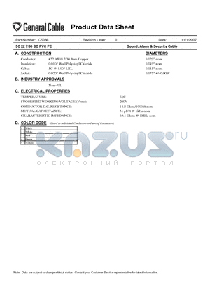 C5086 datasheet - 5C 22 7/30 BC PVC PE Sound, Alarm & Security Cable