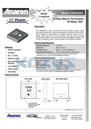 C50A50Z4 datasheet - Surface Mount Termination 50 Watts, 50Y