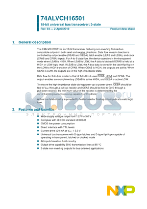 74ALVCH16501 datasheet - 18-bit universal bus transceiver; 3-state