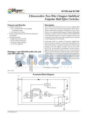 A1145EUATI datasheet - Ultrasensitive Two-Wire Chopper-Stabilized Unipolar Hall Effect Switches