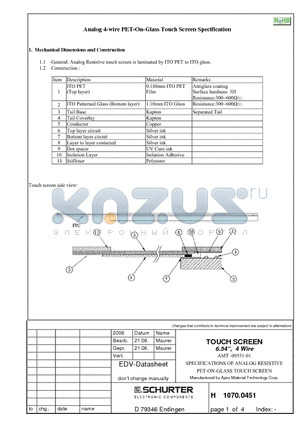 10700451 datasheet - TOUCH SCREEN