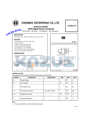 CHFMG1PT datasheet - NPN Digital Silicon Transistor