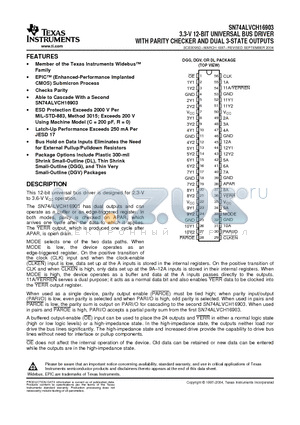 74ALVCH16903DGVRE4 datasheet - 3.3-V 12-BIT UNIVERSAL BUS DRIVER WITH PARITY CHECKER AND DUAL 3-STATE OUTPUTS