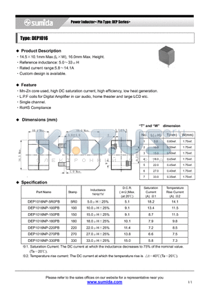 DEP1016NP-220PB datasheet - Power Inductor< Pin Type: DEP Series>