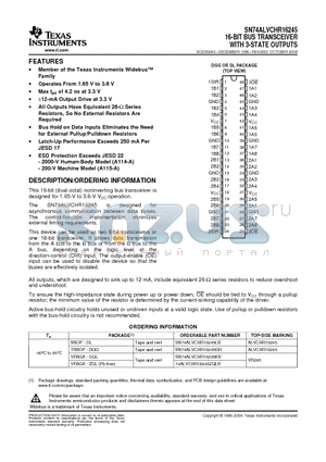 74ALVCHR16245GRE4 datasheet - 16-BIT BUS TRANSCEIVER WITH 3-STATE OUTPUTS