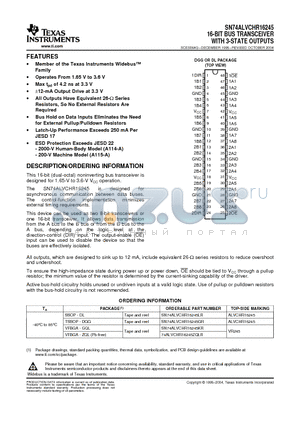 74ALVCHR16245LRG4 datasheet - 16-BIT BUS TRANSCEIVER WITH 3-STATE OUTPUTS