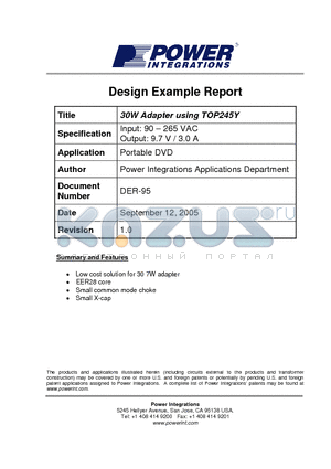 DER-95 datasheet - 30W Adapter using TOP245Y