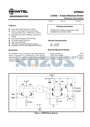 DES9056701DGAZ datasheet - 3.3GHz  4 fixed Modulus Divider