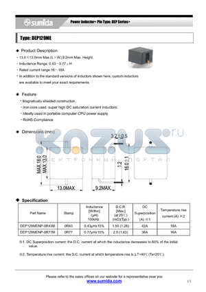 DEP129ME datasheet - Power Inductor< Pin Type: DEP Series>