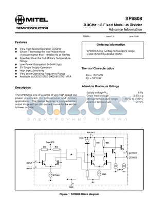 DES9157001AC datasheet - 3.3GHz  8 Fixed Modulus Divider