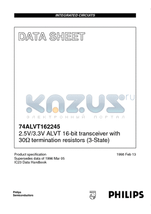 74ALVT162245DL datasheet - 2.5V/3.3V ALVT 16-bit transceiver with 30ohm termination resistors 3-State