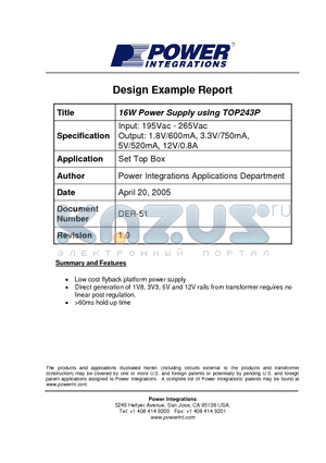 DER-51 datasheet - 16W Power Supply using TOP243P