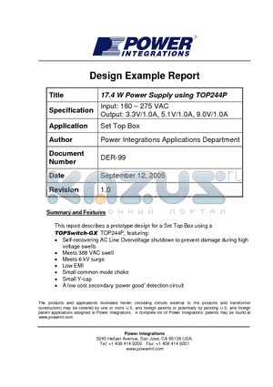 DER-99 datasheet - 17.4 W Power Supply using TOP244P