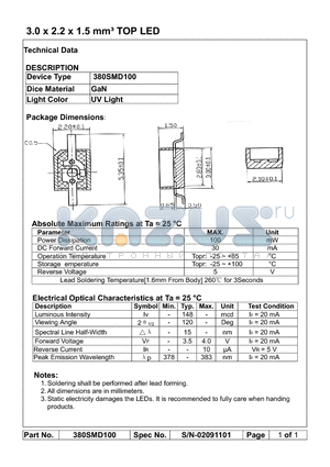 380SMD100 datasheet - 3.0 x 2.2 x 1.5 mmc TOP LED