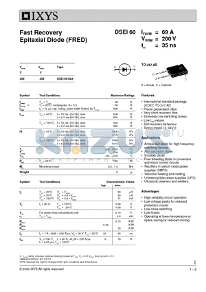 DESI60 datasheet - Fast Recovery Epitaxial Diode (FRED)