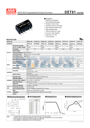 DET01L-05 datasheet - 1W DC-DC Unregulated Dual Output Converter