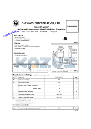 CHM04N6NPT datasheet - N-Channel Enhancement Mode Field Effect Transistor