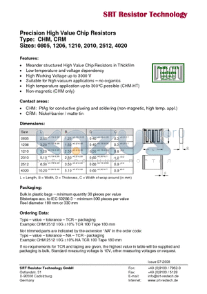 CHM0805 datasheet - Precision High Value Chip Resistors