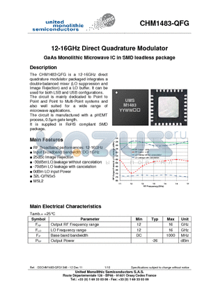 CHM1483-QFG datasheet - 12-16GHz Direct Quadrature Modulator