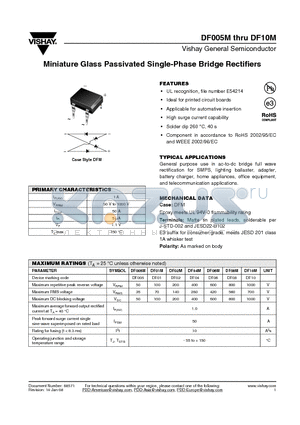 DF005M datasheet - Miniature Glass Passivated Single-Phase Bridge Rectifiers