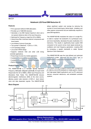 ASM3P18S19B datasheet - Notebook LCD Panel EMI Reduction IC