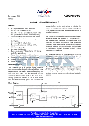 ASM3P18S19BG-08ST datasheet - Notebook LCD Panel EMI Reduction IC