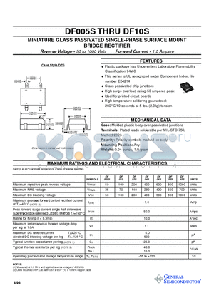 DF005S datasheet - MINIATURE GLASS PASSIVATED SINGLE-PHASE SURFACE MOUNT BRIDGE RECTIFIER