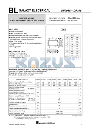 DF005S datasheet - SURFACE MOUNT GLASS PASSIVATED BRIDGE RECTIFIERS